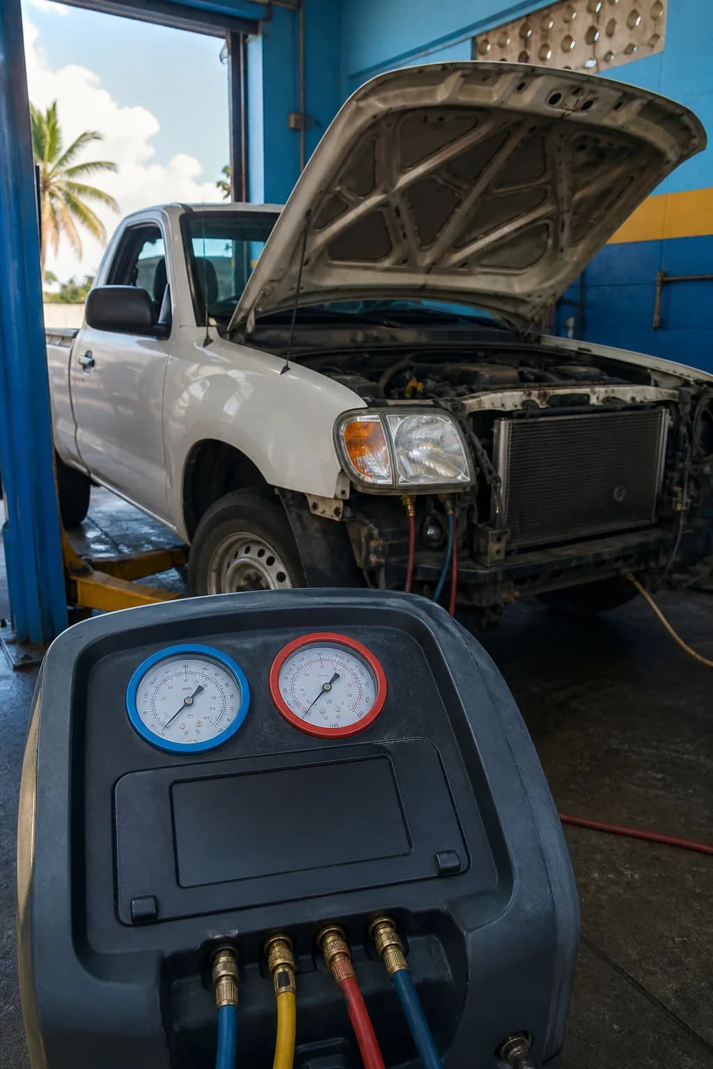 Recarga de A/C automotriz en un vehículo comercial